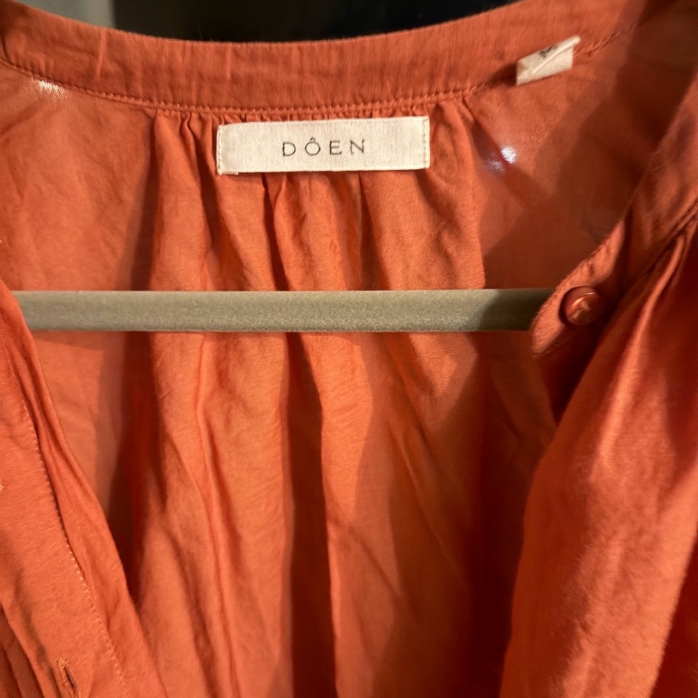 DÔEN Coral Orange Button Front Blouse